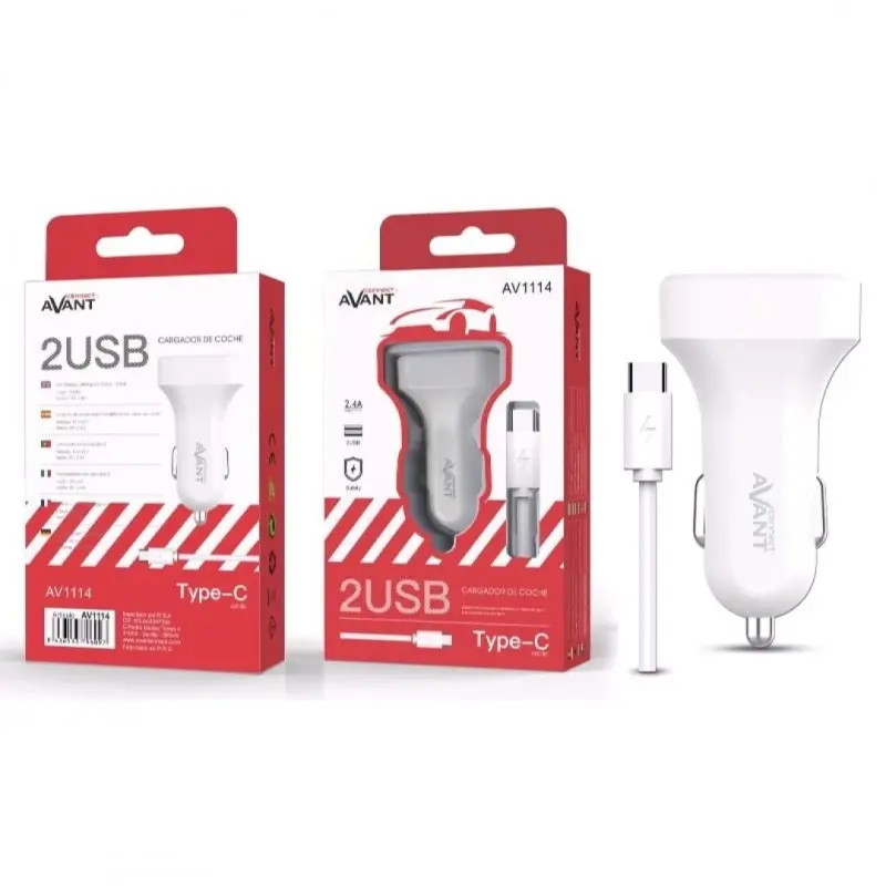 CARGADOR COCHE 2 PUERTOS AVANT TIPO-C USB BLANCO 2.4A 