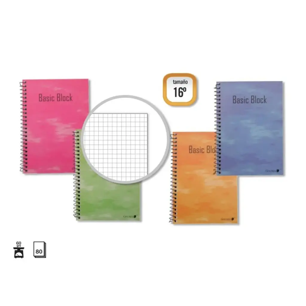 CUADERNO 16º, 80 HOJAS, 60 GRAMOS, CUADROS 4x4, ANILLA LATERAL - GOLDEN -