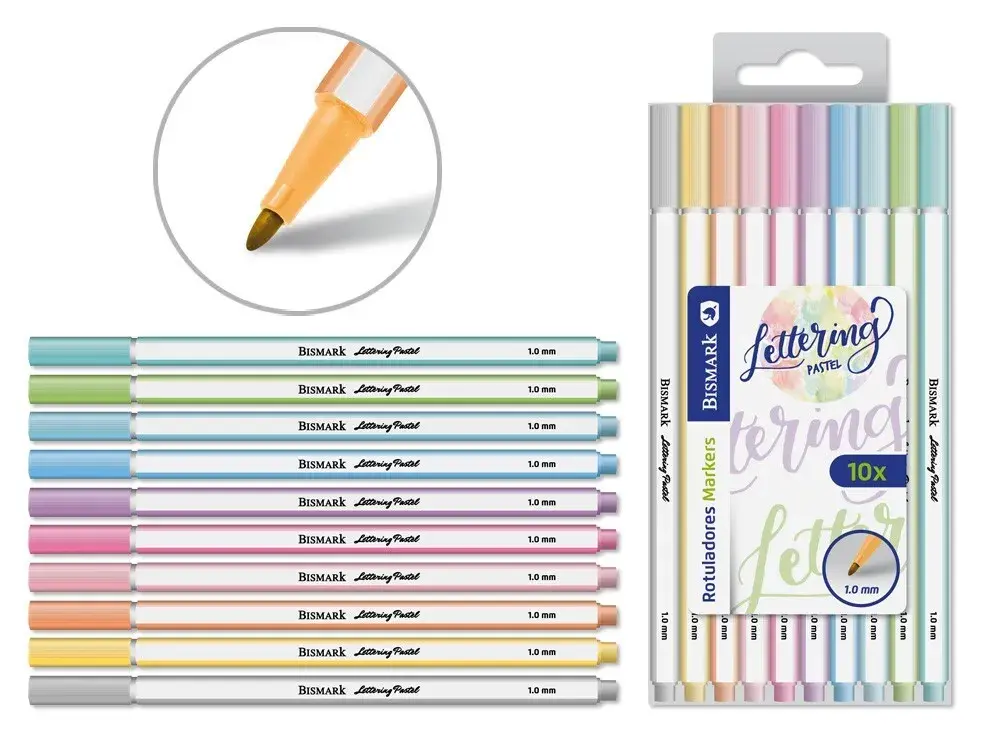 ROTULADOR 1 MM 10 COLORES SET LETTERING PASTEL