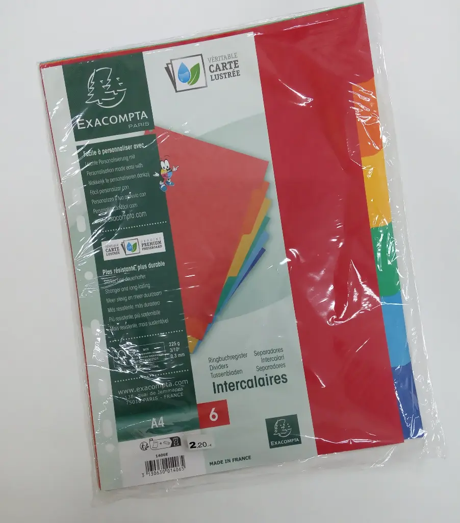 [1406E] SEPARADORES NATURE FUTURE CARTULINA LUSTRADA 225GR 6 POSICIONES A4 COLORES - EXACOMPTA -