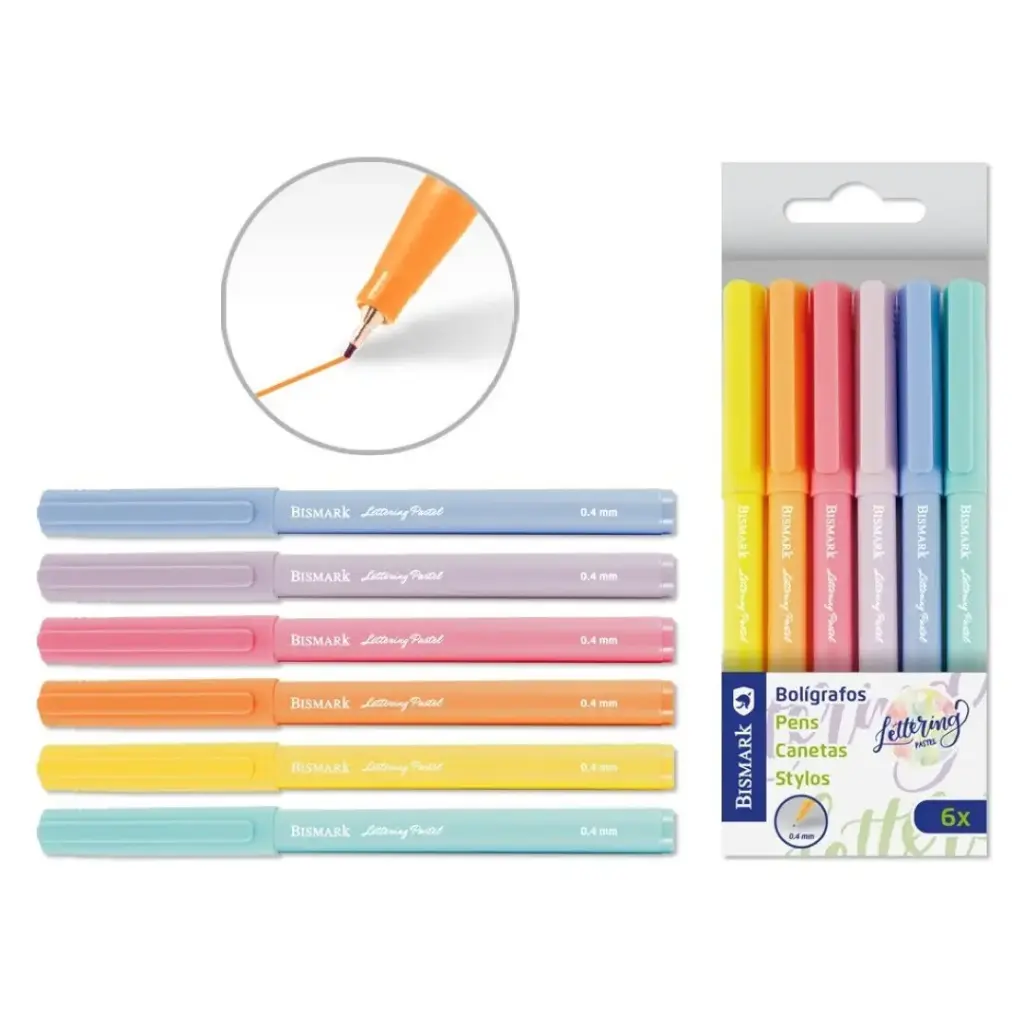 SET 6 BOLIGRAFOS LETTERING PASTEL 0.4 MM