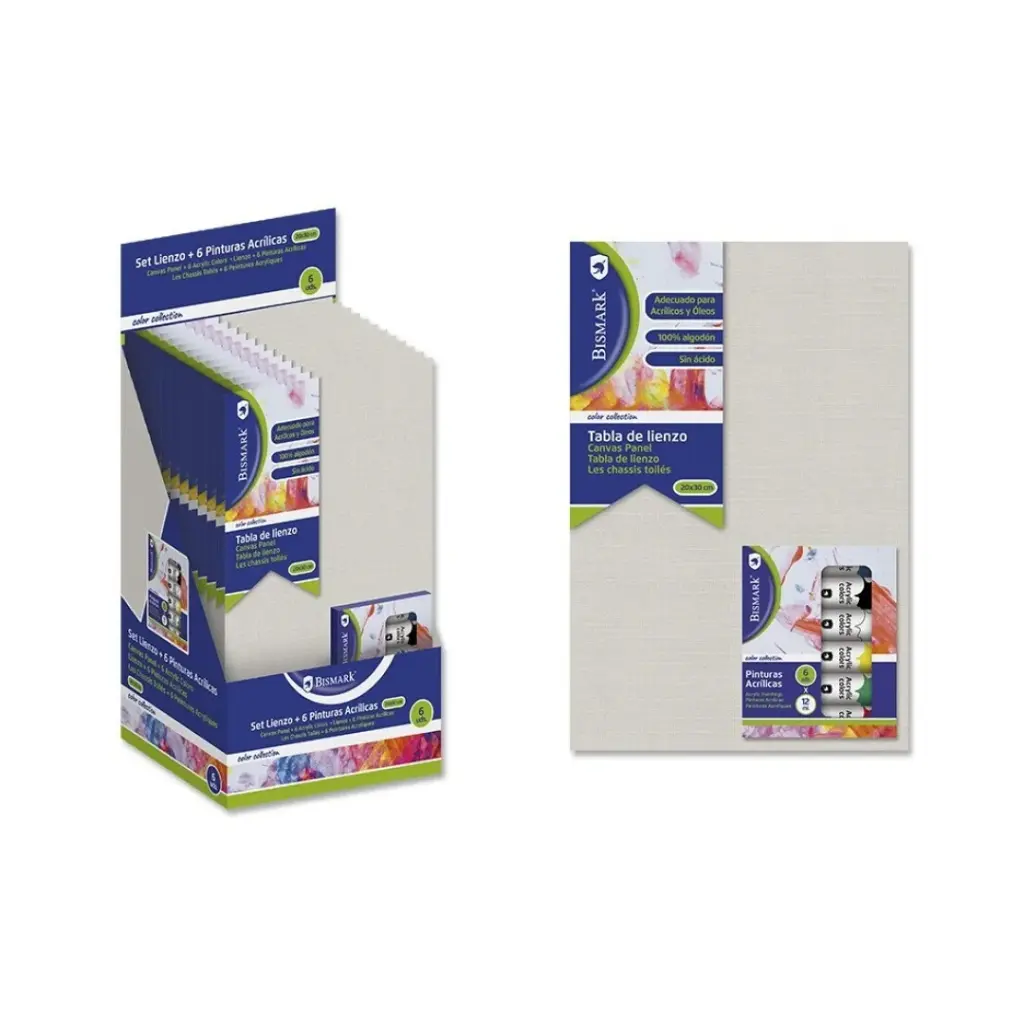 SET LIENZO C/ 6 PINTURAS ACRILICAS 12 ML
