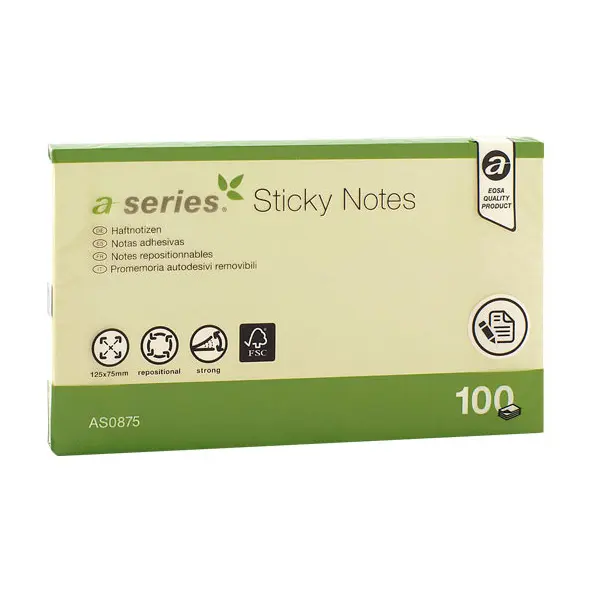 BLOC NOTAS ADHESIVAS 76X125 MM AMARILLAS 100 HOJAS  A SERIES