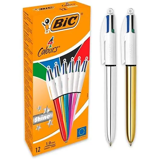 BOLÍGRAFO 4 COLORES SHINE SILVER CUERPO BLANCO/SURTIDO METÁLICO BIC