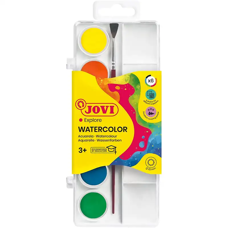 [880/6]  PACK ACUARELAS EN PASTILLAS 22MM CON PINCEL WATECOLOR - JOVI - (6 UNIDADES)