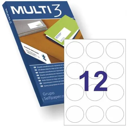 ETIQUETAS ADHESIVAS CIRCULARES Ø60MM INKJET/LÁSER 12 X 100H BLANCO MULTI-3