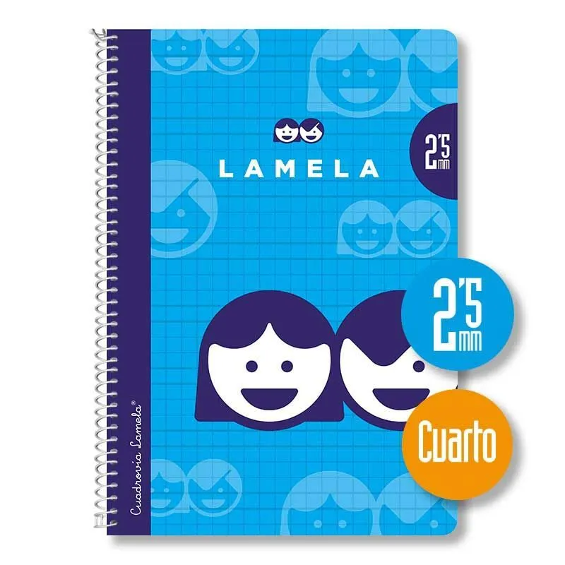 [07002] CUADERNO CUADROVÍA ESPIRAL TAMAÑO CUARTILLA, 4º, 40 HOJAS 70GR, con margen, con cubierta básica, colores surtidos - LAMELA -  (2,5 mm)