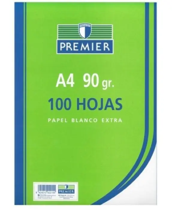 PAQUETE 100H PREMIER A4 90GR LISO PAPEL BLANCO EXTRA PREMIERE