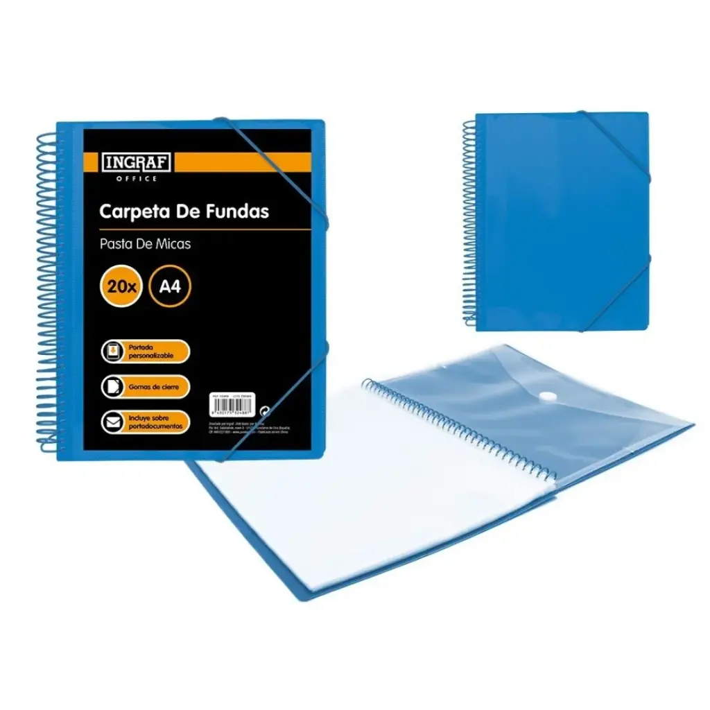 CARPETA 20 FUNDAS AZUL - POLIPROPILENO - INGRAF OFFICE -