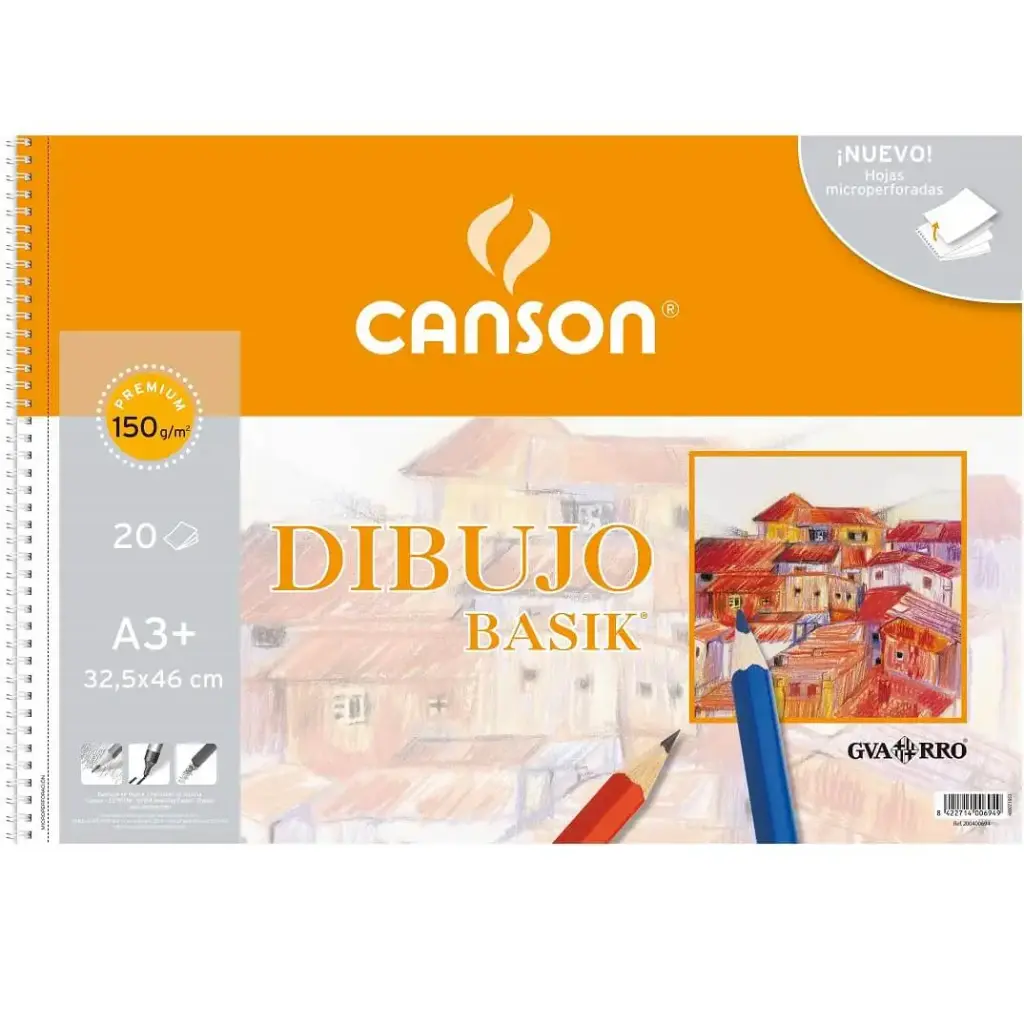 BLOC DIBUJO BASIK ESPIRAL 20H A3+ 150GR MICROPERFORADO PACK 10 UD BLANCO NATURAL - CANSON -