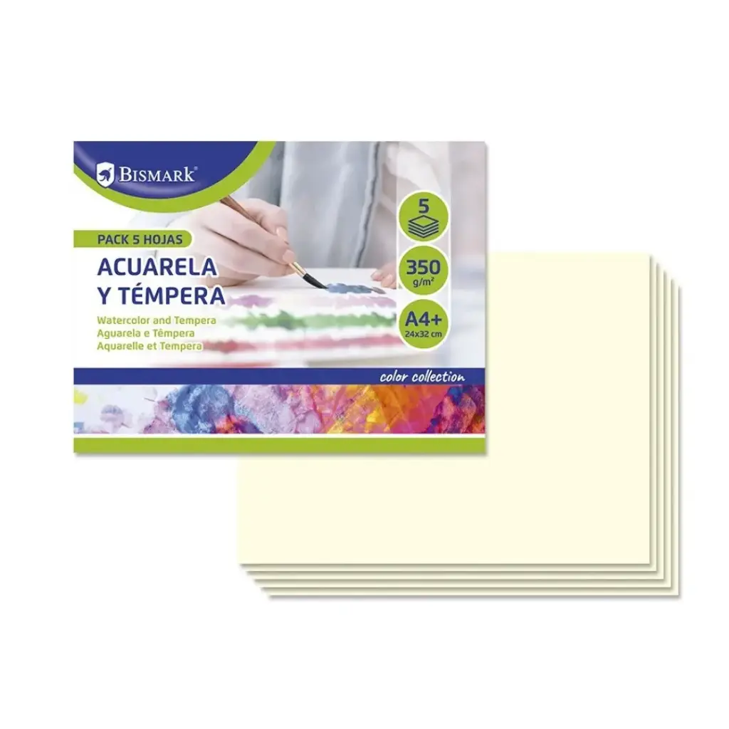 [328824] PACK 5 CARTULINAS DIBUJO ACUARELAS Y TEMPERAS A4+ - BISMARK -