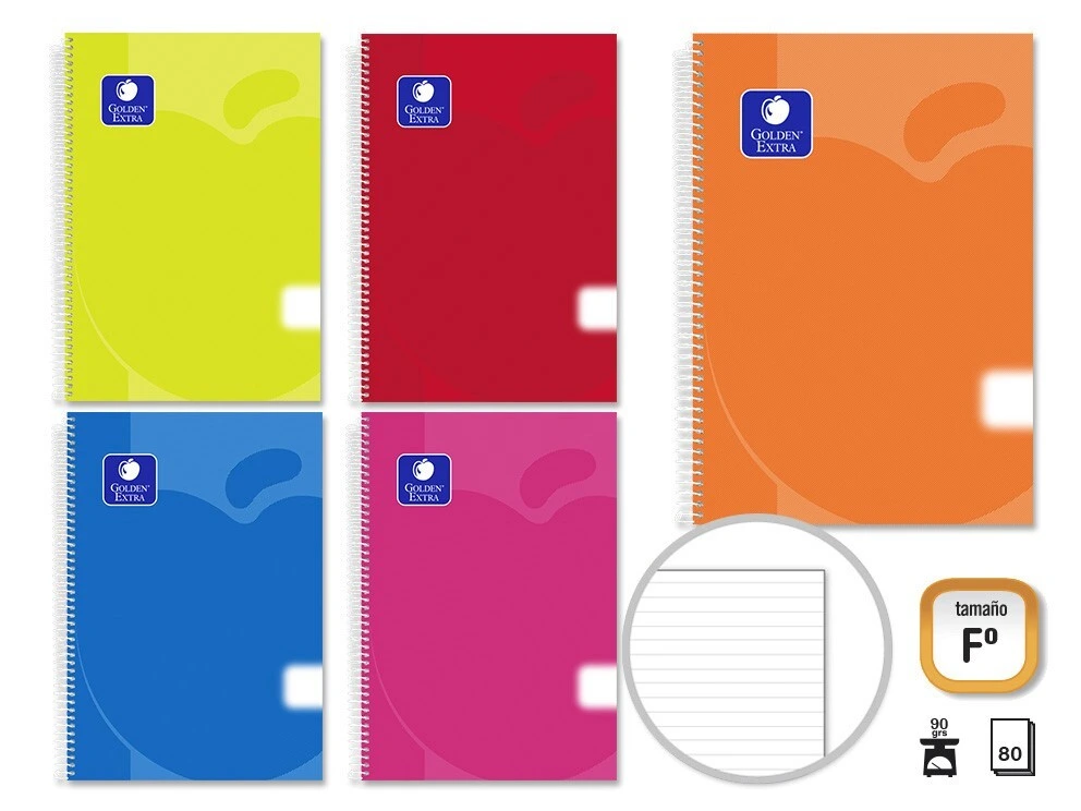  CUADERNO TAPA POLIPROPILENO F 80 hojas 90 grs .  linea horizontal - GOLDEN -