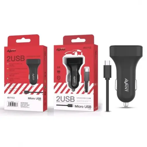 [AV1113] CARGADOR COCHE  2 PUERTOS AVANT MICRO USB  2.4A 