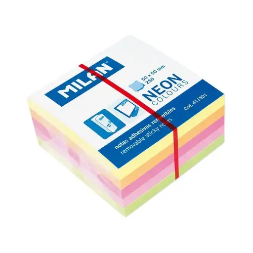 [411501] CUBO DE NOTAS ADHESIVAS 250 HOJAS 50X50 COLORES NEÓN MILAN