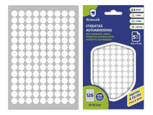 ETIQUETAS ADHESIVAS BLANCAS - REDONDAS - 5 hojas