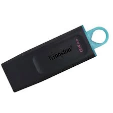 [DTX/64GB] PENDRIVE DATATRAVELER EXODIA 64GB C/TAPA PROTECTORA Y RANURA PARA COLGAR USB 3.2 NEGRO/TURQUESA KINGSTON