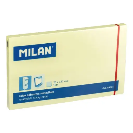 [85501] BLOC NOTAS ADHESIVAS 76X126 MM AMARILLAS 100 HOJAS  MILAN 