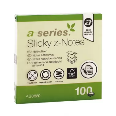 [AS0880] BLOC NOTAS ADHESIVAS 76X76 MM AMARILLAS 100 HOJAS - A SERIES -