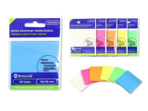 [331439] NOTAS ADHESIVAS TRANSLUCIDAS COLORES VARIADOS 75X75 MM BISMARK