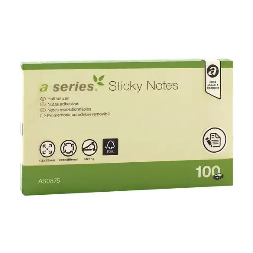 [AS0875] BLOC NOTAS ADHESIVAS 76X125 MM AMARILLAS 100 HOJAS  A SERIES