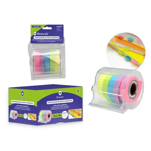 [326500] DISPENSADOR DE NOTAS ADHESIVAS, 1CM x 4M, 5 ROLLOS